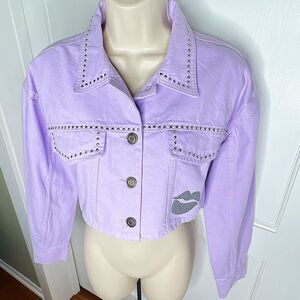 Bratz Cropped Studded Denim Jacket Lavender Nwt XS